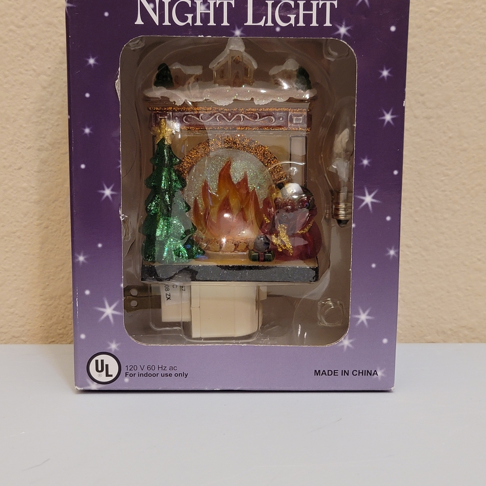Festive Fireplace Night Light with Santa and Tree